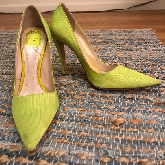Christian Dior lime green/neon yellow heels - Picture 2 of 4